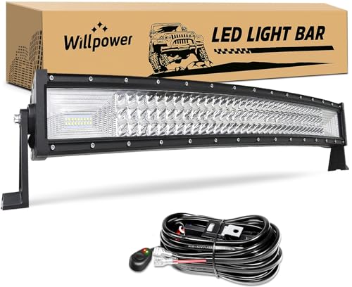 Willpower 32 Zoll 405W Gebogene LED-Lichtleiste Spot Flood Combo Dreireihige Led Offroad Fahren Nebelscheinwerfer Mit Halterung Und Kabelbaum Für 4WD 4X4 ATV Pickup Truck Traktor Boot
