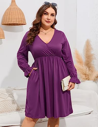Image of ShopWonder Plus Size Dress Women's V Neck A-Line Knee Length Wrap Swing Dresses Plus Size A Line Party Mini Dress