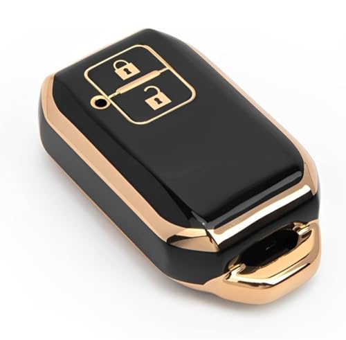 Image of TPU Car Key Cover Black & Golden Compatible for Suzuki Baleno, Vitara Brezza, Swift, Dzire, Ertiga, Grand Vitara, Ignish, XL-6, Jimny, Fronx (Suzuki, 2 Button Push Smart Key)
