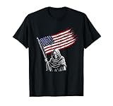 Grim Reaper Holding American USA Flag Grunge Distressed T-Shirt