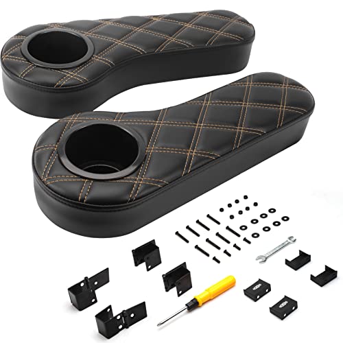 NOKINS Asiento trasero con soporte para vasos, bisagras de amortiguación de acero inoxidable, sin perforación, montado en el interior, para Club Car EZGO Yamaha (negro)