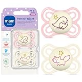 MAM Perfect Baby Pacifier 0-6 Months, Extra Thin Nipple, Developed with Orthodontists, Clinically Proven, Glows in The Dark, BPA-Free Silicone, Pack of 2, Made in Europe