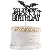 Qertesl Halloween Cake Topper ，Bat Themed Cake Decoration，Halloween happy birthday logo cake decor