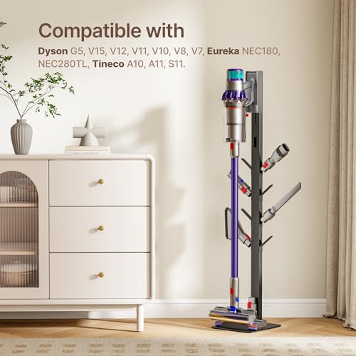 Image of PEGZONE Vacuum Stand Compatible with Dyson G5 V16 V15 NEC180 280TL, Black | for V12 V11 V10 V9 V8 V7, S11 A10 A11, Cordless Vacuum Holder with 8 Storage Hooks, Accessories & Attachments Organizer