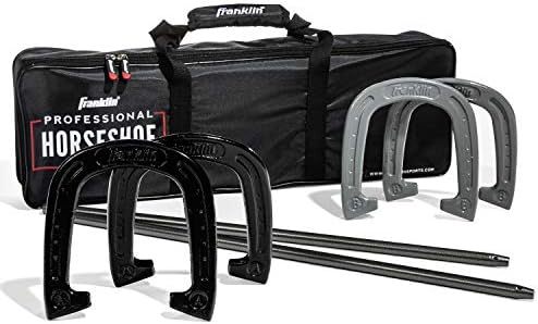 Franklin Sports Horseshoes Sets - Includes 4 Horseshoes and 2 Stakes - Official Weight Horseshoes and Stakes - All Weather Durable Sets - Professional