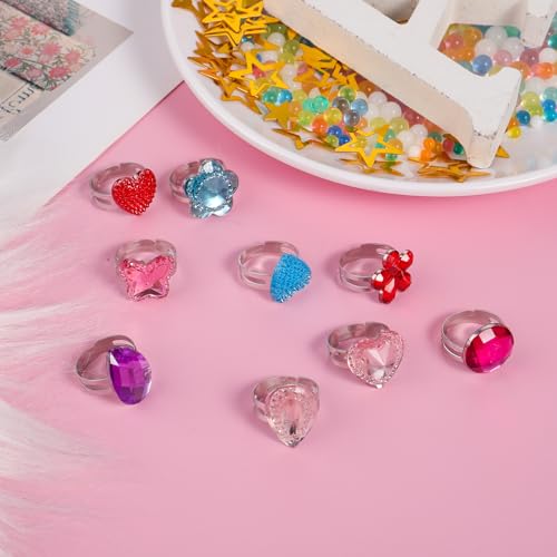 ASTER 9 Stück Kinderringe Mädchen Kinder Ringe für Mädchen Verstellbare Prinzessin Verkleiden Ring Set Kinder Dress Up Ring Set