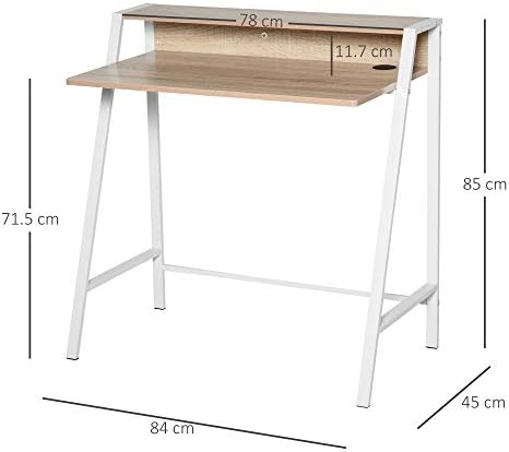 HOMCOM Writing Desk Computer Table Home Office PC Laptop Workstation Storage Shelf White and Oak