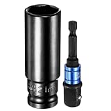 uxcell インパクトソケット 21mmメトリックソケット ディープ6角 差込角1/2"ドライブ 78mm長さ 1/4"六角軸アダプター付き 電動手動兼用 CR-Vスチール アダプターアクセサリーツールセットキット ヘックスボルトナット用