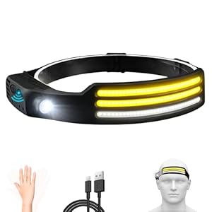 BeFit24 Stirnlampe LED Wiederaufladbar | Ultraleicht 98 g COB Weitwinkel 230° XPE Spot | USB C Schnellladungc | Bewegungsmelder Gestensensor | Wasserdicht stoßfest Kopflampe für Joggen Camping Angeln