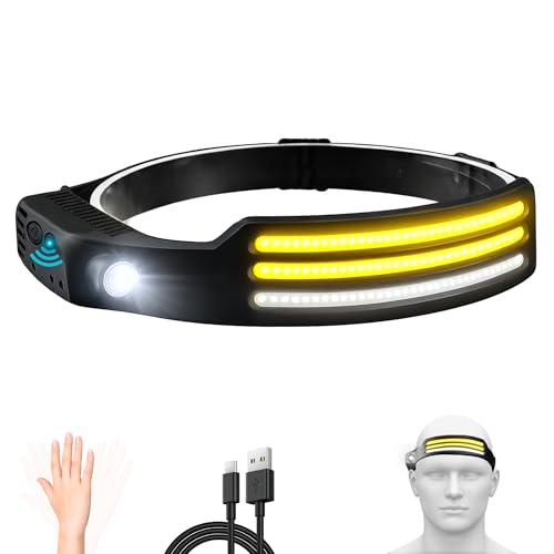 Befit24 Linterna Frontal Led Recargable Ultraligera 98 G Cob Gran Angular 230 Xpe Spot Usb C Carga Rápida Sensor De Movimiento Sensor De Gestos Impermeable A Prueba De Golpes Linterna De Cabeza Para
