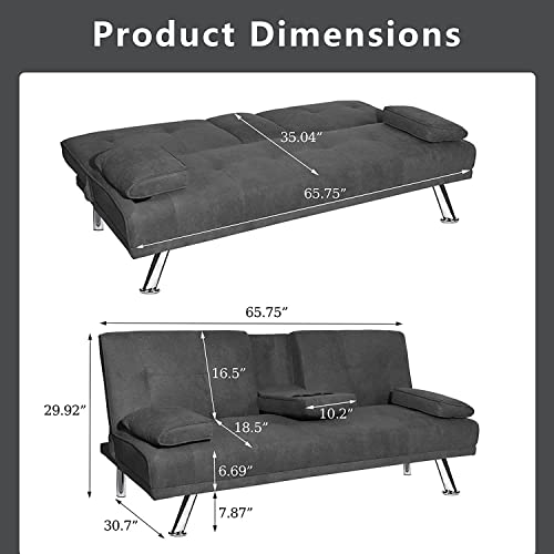 Dklgg Convertible Futon Sofa Bed, Upholstered Sofa Couch, Recliner Loveseat Folding Daybed With 2 Cup Holders And Removable Armrests Sleeper Sofa For Small Space, Home, Living Room, Dark Gray #TOP1