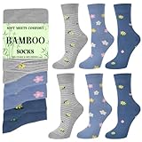 Cropgain 6 Pares de Calcetines de Bamb&uacute; para Mujer, sin Costuras, Transpirables, con Estampado de Flores, Regalo para Mujer.Flor 1