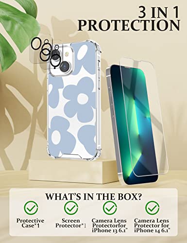Cutebe Cute Clear Crystal Case for iPhone 13 6.1 inch 2021 Released,14 ft Shockproof Series Phone Case with Tempered Glass Screen Protector + Camera Lens Protector for Women, Girls