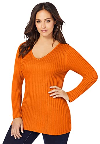 Jessica London Women's Plus Size V-Neck Ribbed Sweater