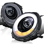 Spec-D Tuning Halo Rims LED Turn Signal Smoke Projector Headlights Compatible with 2007-2013 R56 MINI Cooper Models Left + Right Pair Headlamps Assembly