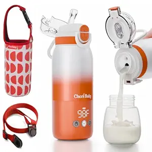 Portable Bottle Warmer for Travel – Fast Heating, Dual Heating Modes for Breasmilk & Formula, 45W Super Fast Charging, 12oz Travel Bottle Warmer On-The-Go, 5-Temp Control, Extra Straw Lid, Travel Bag