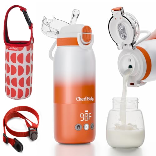 Portable Bottle Warmer for Travel – Fast Heating, Dual Heating Modes for Breasmilk & Formula, 45W Super Fast Charging, 12oz Travel Bottle Warmer On-The-Go, 5-Temp Control, Extra Straw Lid, Travel Bag