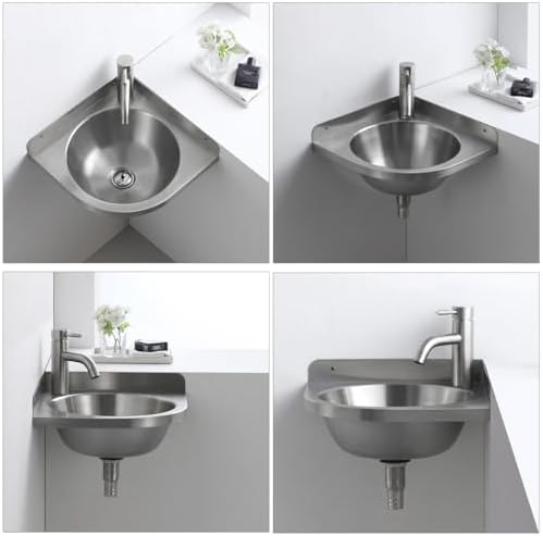 Corner Bathroom Sink, Wall Mounted Vanity, Modern Vessel Sink with Overflow, Ideal for Indoor, Garage, and Utility Rooms,Silver,Silver