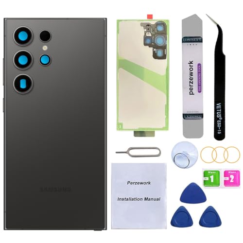 Perzework Rear Back Glass Replacement for Samsung Galaxy S24 Ultra 6.8-inches with Reparing Toolkit(Titanium Black)