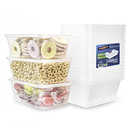 25Takeaway Plastic Containers With lids 750ml - Microwave and Dishwasher safe - Ideal for Food storage and Meal Prep - BPA free,recyclable,reusable