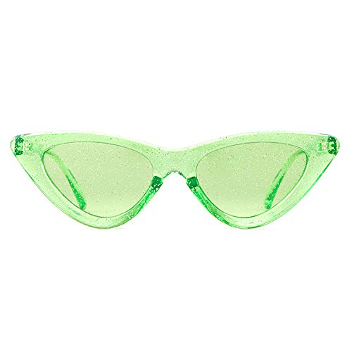 GIFIORE Retro Vintage Cat Eye Sunglasses for Women Clout Goggles Plastic Frame Glasses (Neon Green GLITTER)