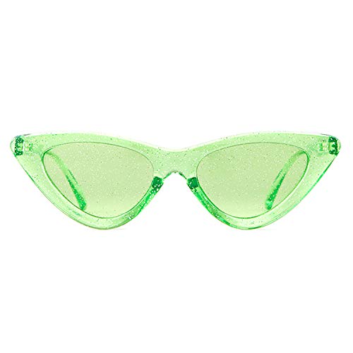 Gifiore Retro Vintage Cateye Sunglasses for Women Clout Goggles Plastic Frame Glasses (Clear Green GLITTER, 51)