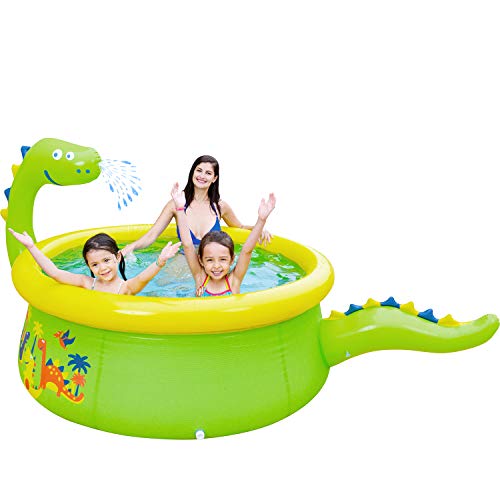 Lunvon Inflatable Kids Pool for Baby Kiddie Adult Kiddy Toddlers Sprinkler Swimming Dinosaur Hard Plastic Lounge Pools for Ground Outdoor Garden Backyard Summer Water Party, Size 70" X 25"