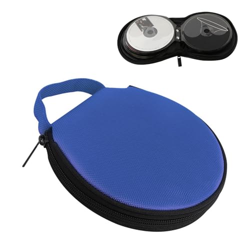 XIZAKEE 1 PC Car CD Case, Oxford Cloth Round CD Storage Bag with Handle, Waterproof Portable Large Capacity DVD Wallet File Organizer, Universal for Most Cars, Homes (Blue)