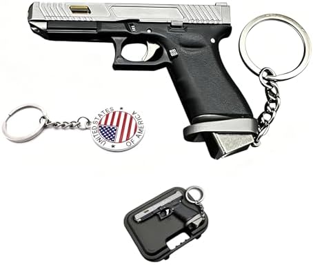 Mini Gun Keychains, Gold/Silver/Black Pistol Shape Key Chain,Miniature Keychain,Novelty Keychain for Men