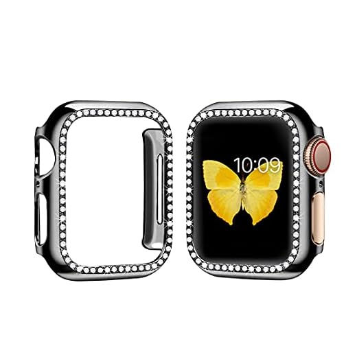 SaNgaiMEi Pacote com 2 capas brilhantes para Apple Watch 40 mm compatível com Apple Watch Series 6/5/4/SE protetor de tela diamantes de cristal glitter Apple Watch capa (preta, 40 mm)