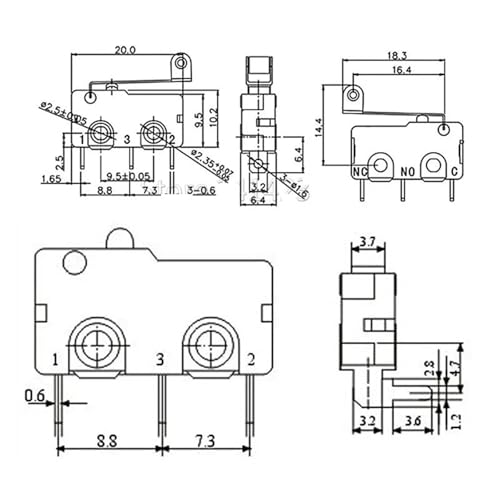 Micro switch 3pin avec roller limit switch pour imprimante 3D et robotique DIY, pack de 100 - 6