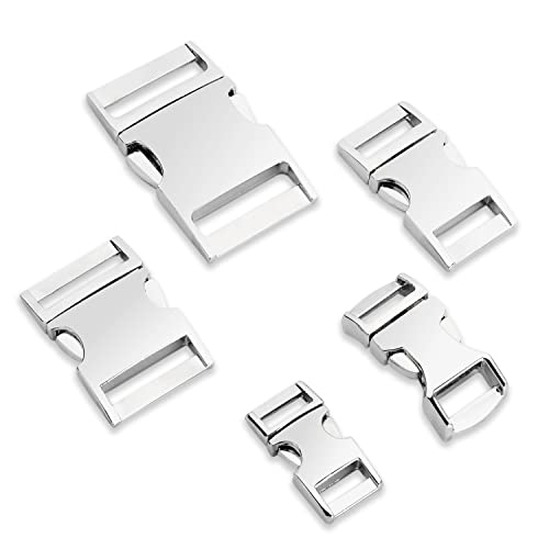 Coobigo 5 Pack Metal Side Release Buckle 1 Inch Webbing Buckle Paracord Bracelet Clip Clasps For Leather Strap, Dog Collars, Harnesses, Belt, Backpack, Purse - Silver (Inner Dia.25Mm) #TOP5