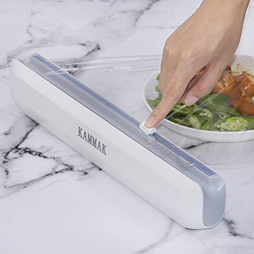 Plastic Food Wrap Dispenser Wrap Cutter Refillable Foil and Cling Film Cutter Storage Kitchen Cling Film Cutter(Included 30M Plastic Wrap)