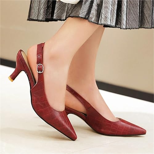 Kitten Heels Slingback Sandals Women Summer Casual Point Toe Snake Leather Shoes4