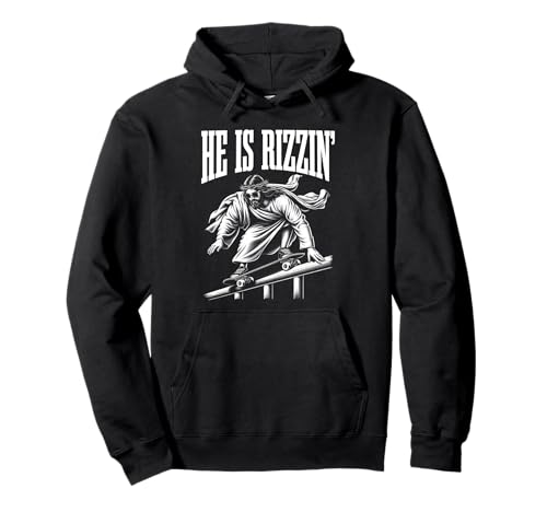 He Is Rizzin Funny Jesus Skateboard Meme Pullover Hoodie
