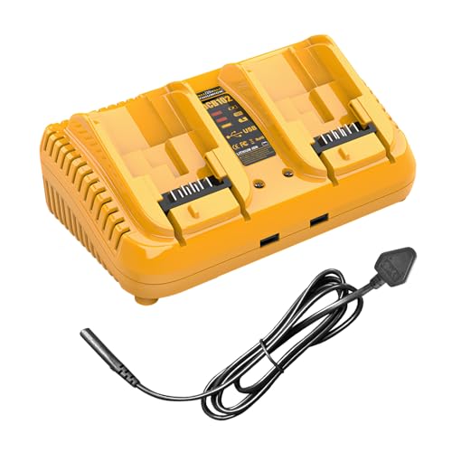 Batterieladegerät Dual Port für Dewalt 12V/20V Batterien, Schnellladegerät, kompatibel mit Lithiumbatterien der DCB-Serie Batterieladegerät Dual Port für Dewalt 12V/20V Batterien, Schnellladegerät, kompatibel mit Lithiumbatterien der DCB-Serie