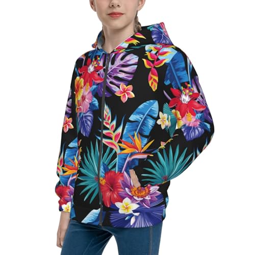 Tropical Palm Leaves Kid Hoodies Boys Zip Up Sweatshirts Girls Pullover with Pocket