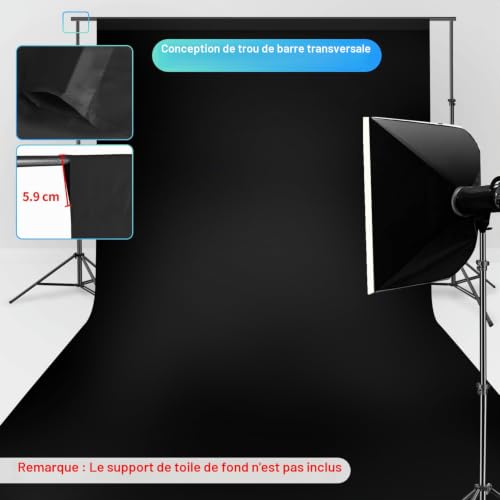 Fond photo noir 3x6m en polyester lavable pour studio et vidéo