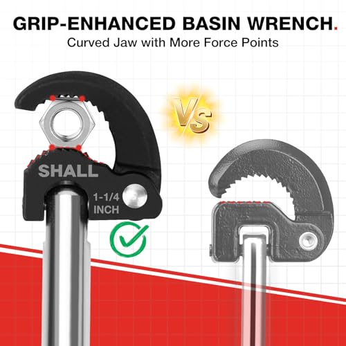 Image of SHALL 11'' Basin Wrench, Adjustable Sink Wrench Faucet Tool, Full Polished Tap Nut Spanner with 3 /8'' to 1-1 /4'' Jaw Capacity for Hard-to-Reach Under-Sink Spaces