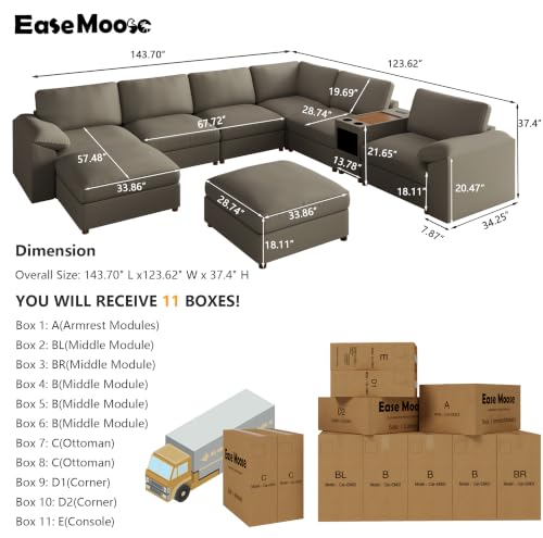 Image of EASE MOOSE Faux Leather Sectional Couch, Oversized Modular Sofa, Modern Comfy Modular Couch, Scratch Resistant Material Sofas, U Shaped Couch for Big Spaces, Light Grey