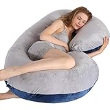 Victostar Pregnancy Pillow, 57 inches C Shaped Full Body Pillow with Velour Cover,Maternity Pillow for Pregnant Women (Grey Blue)