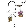 Upgraded Bird Feeding Station Kit,Deck Railing Mounted Birds Feeder Pole for Balcony with 3 Hooks,Bird Bath,Metal Mesh Tray and Suet Cage,Multi-Design Style,Used for Plant Hanger