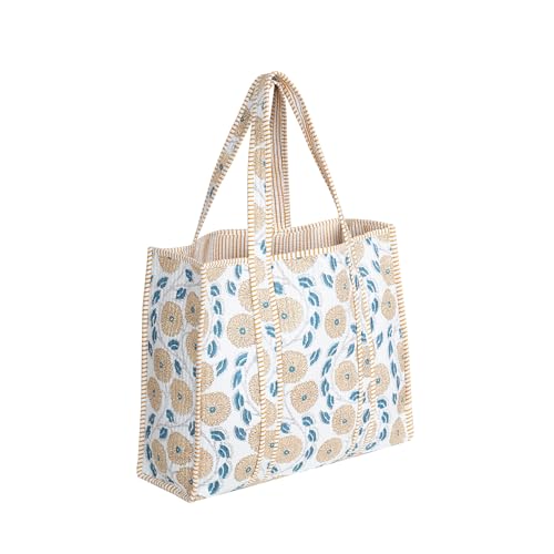 Image of Cotton Tiger Block Print Tote Bag, Indian Handmade Shopping Shoulder Bag, Unisex Market Daily Use