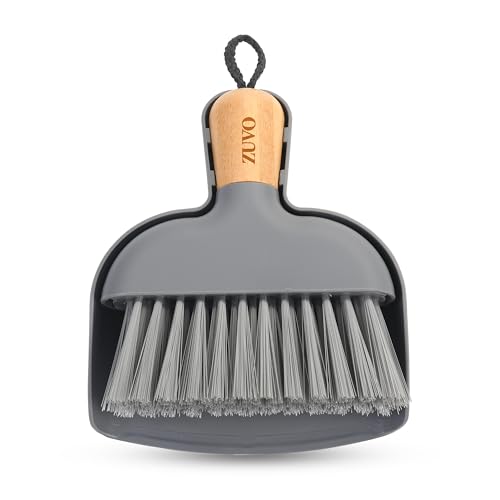 Zuvo - Mini Dustpan and Brush Set | Bamboo Handle Brush and Dustpan Combo | Compact Handheld Dust Pan for Table, Desk, Countertops | Soft Bristles, Snap-On Design