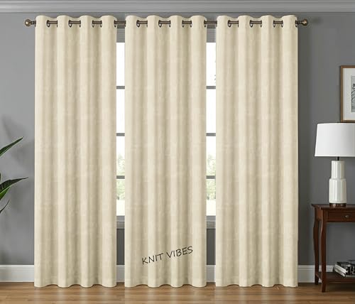 Image of 70-75% Room Darkening Long Door Curtains 9 Feet Long Set of 3 pcs for Living Room | Premium Polyester Grommet Curtain Panel, Cream