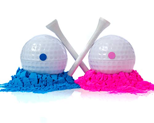 Gender Reveal Golf Balls Exploding Golf Ball Set (1 Pink + 1 Blue + 2 Wooden Tees per Pack) Girl or Boy Baby Reveal Ideas / Announcement Party | Maximum Powder for The Best Explosion of Smoke
