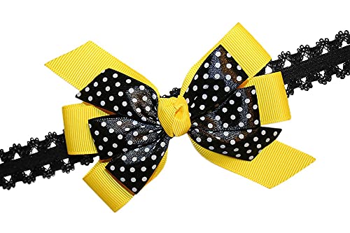 WD2U Baby Girls Black Dotted Grosgrain Boutique Hair Bow Stretch Headband (Sun Yellow)3