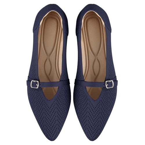 Image of Flats for Women Pointed Toe Knit Ballet Comfortable Dressy Washable Mary Jane Flat Shoes