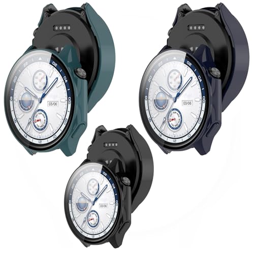 [3 Pack] Hard Case Compatible with OnePlus Watch 2 Case, Full Coverage Screen Protector Protective Cover Bumper for OnePlus Watch 2 Accessories (Green&Blue&Black)