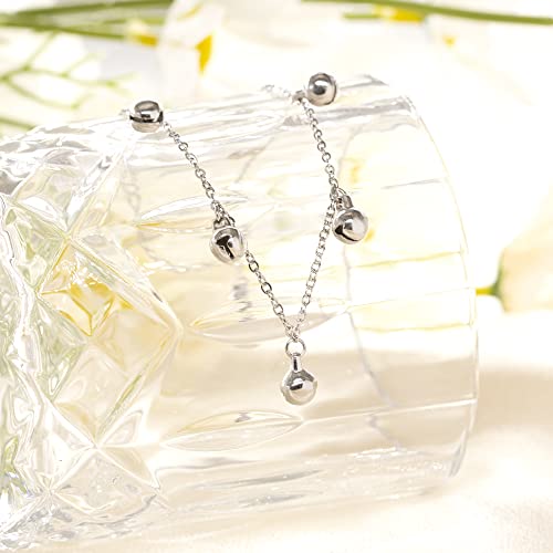 Elbluvf Stainless Steel Gold Rose Gold Plated Bells Chain Beach Anklets Foot Jewelry Adjustable For Women Girls (Silver) #TOP3